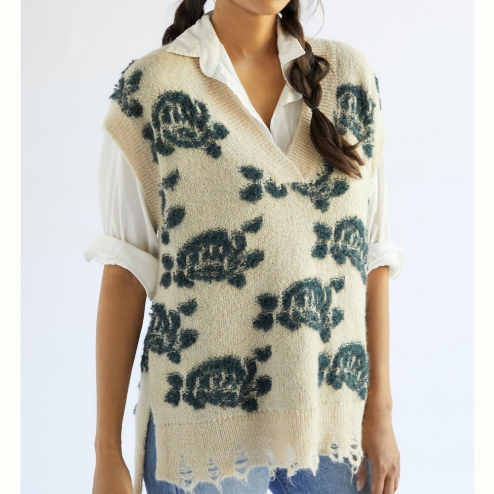 Anthropologie distressed floral sweater - Picture 2 of 5